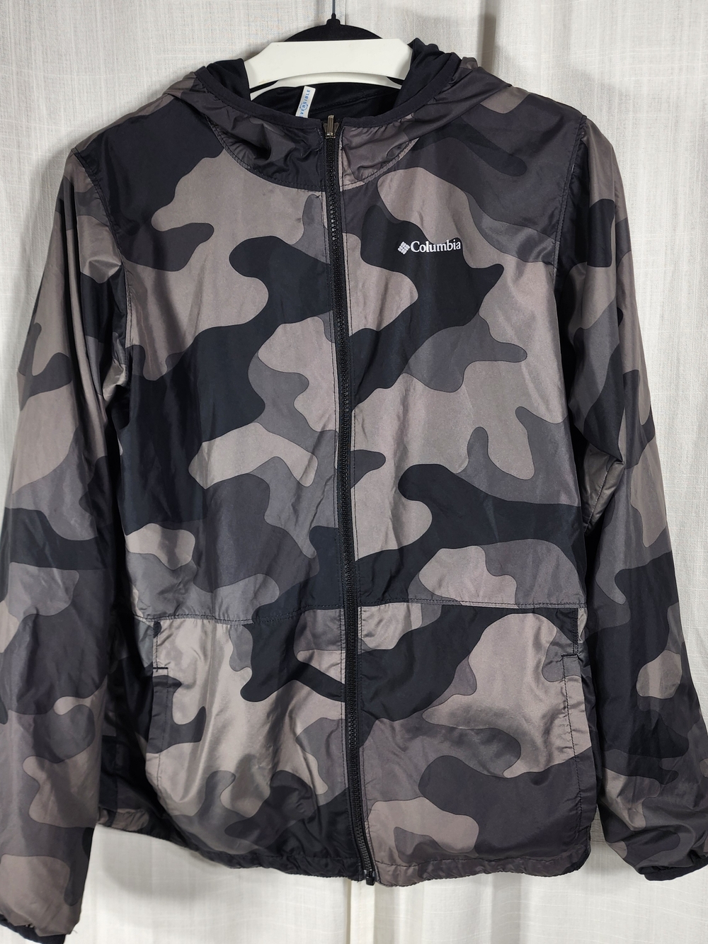 Columbia Camo/Black Reversable Hooded Windbreaker Jacket - Black & Gray